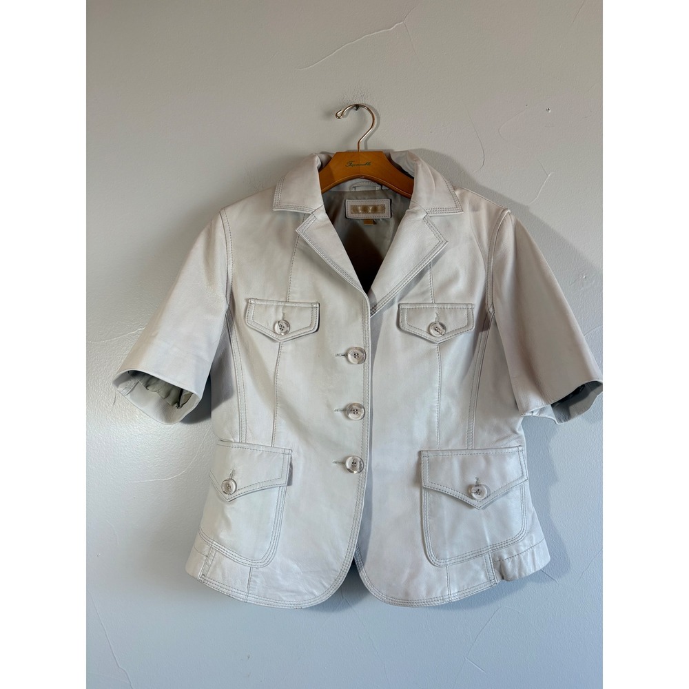 Vintage Y2K Wilsons Leather Short Sleeve Safari Utility Jacket Cream Off White L